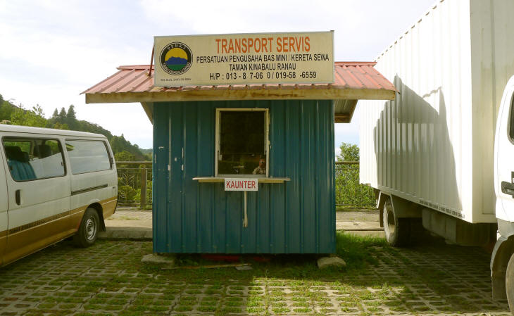 TRANSPORT SERVICE COUNTER at the car park of the Kinabalu Park in front the main entrance